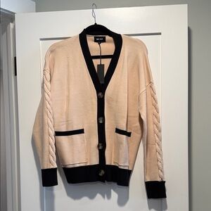 NWT Monrow Cream and Black Cable-Knit Cardigan